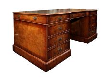 Burl Walnut Executive Pedestal Desk